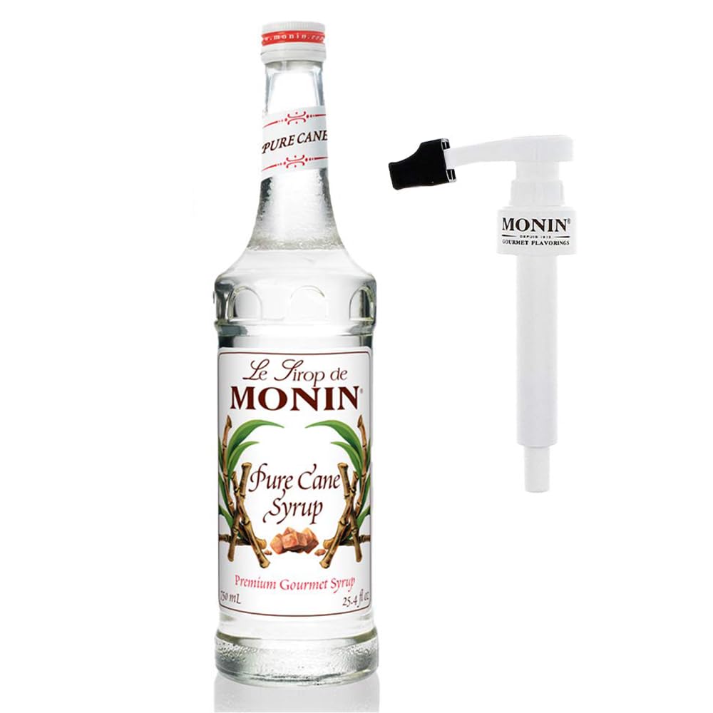 Monin - Pure Cane Syrup with Monin BPA Free Pump, Boxed, Pure and Sweet, Great for Coffee, Tea, and Specialty Cocktails, Gluten-Free, Non-GMO (750 ml)