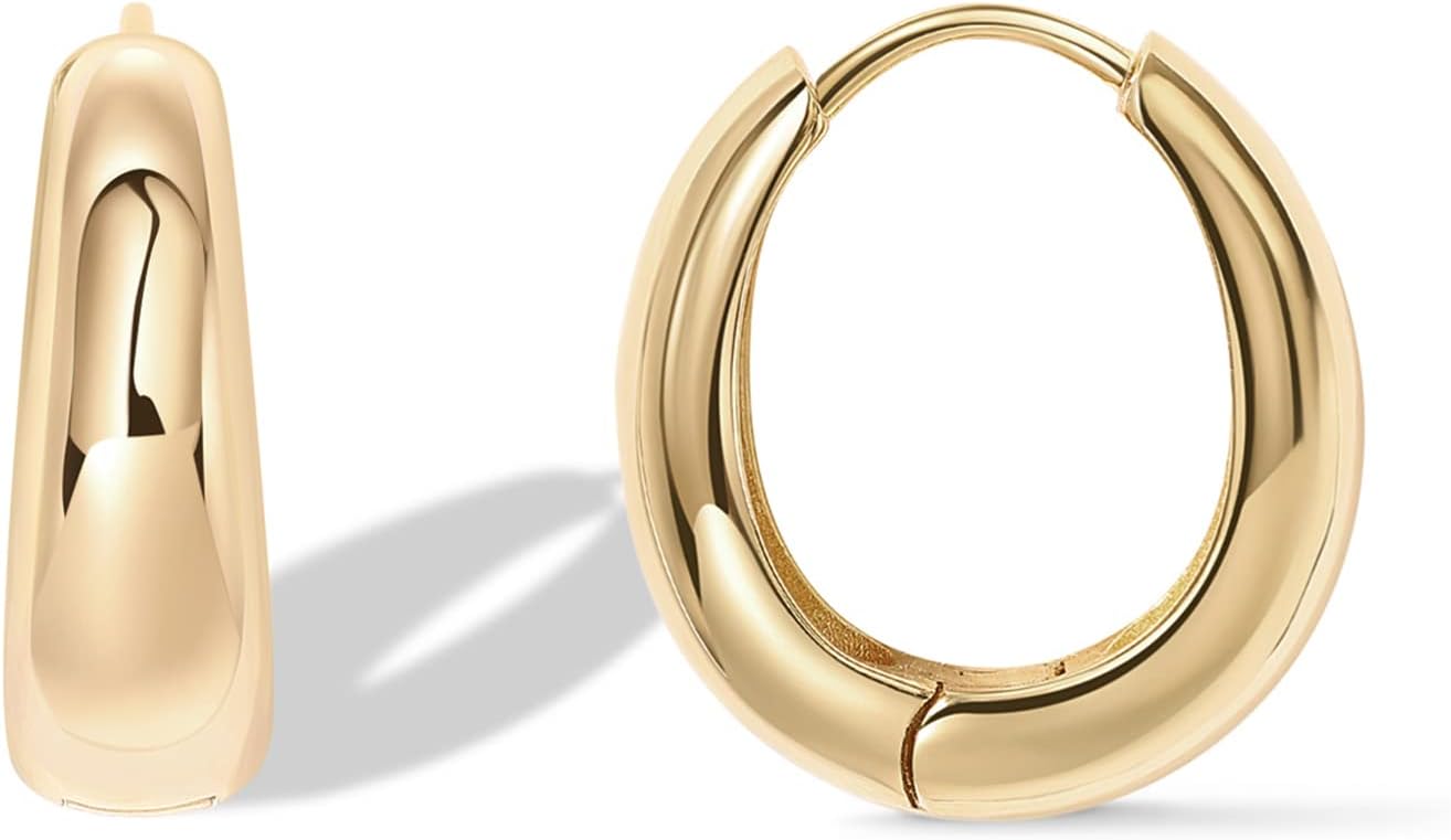PAVOI 14K Gold Plated Sterling Silver Post Small Chunky Hoops Earrings | Thick Lightweight Gold Hoop Earrings for Women