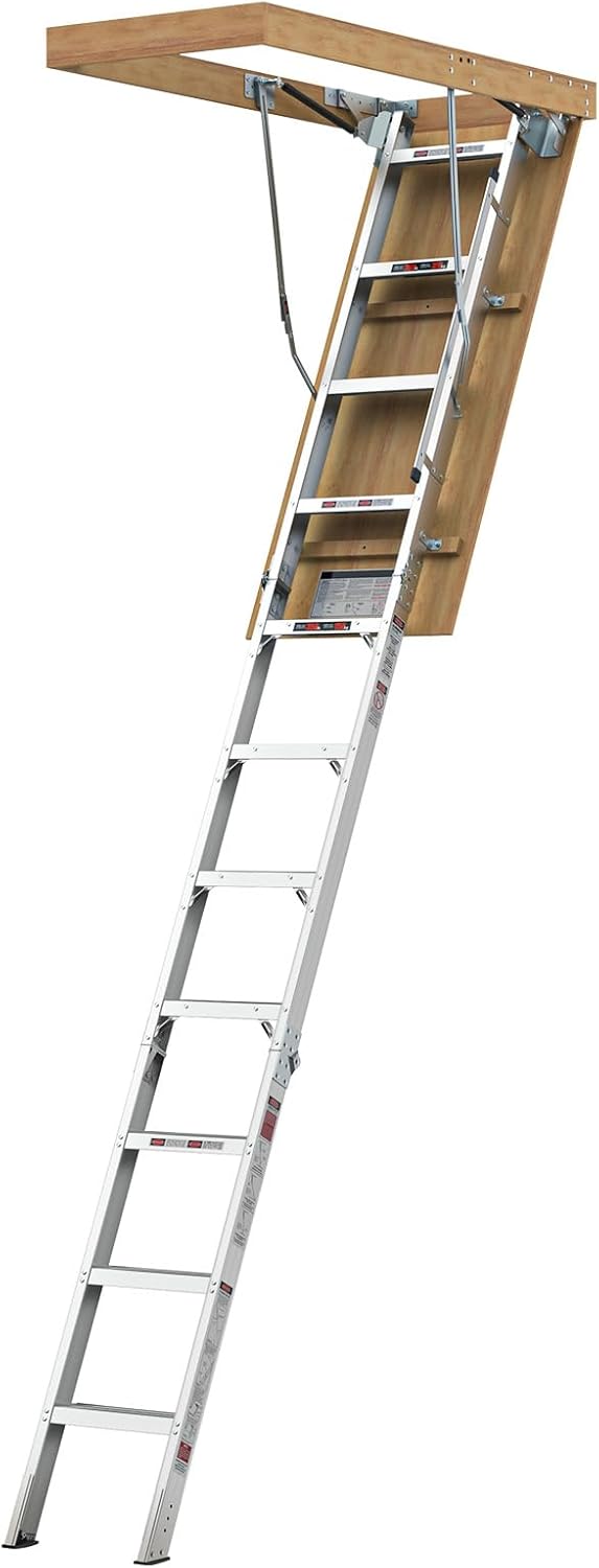 Vantic 10 Foot Aluminum Attic Ladder Pull Down System, Drop Down Ladder Stairs for Attic Access, Foldable Loft Ladder for 54" W x 22.5" H Rough Opening, 350 Pound Load Capacity