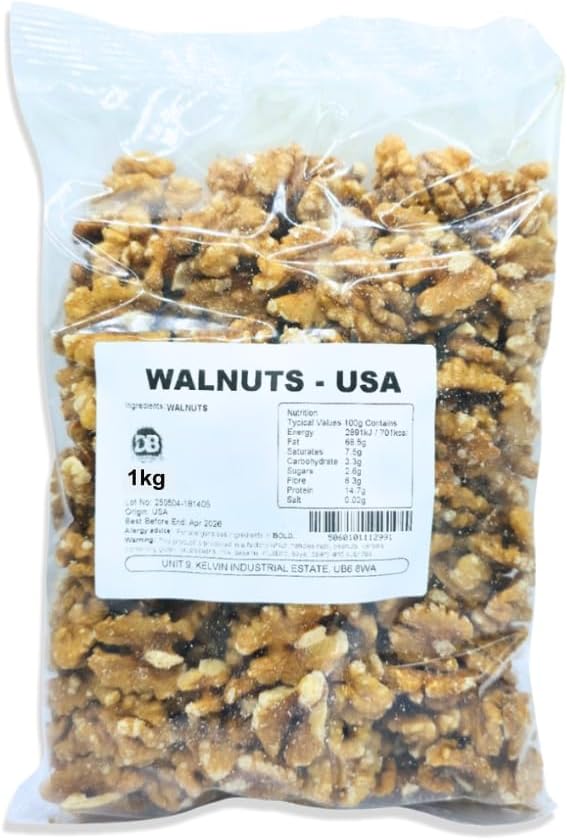 WHOLE RAW WALNUTS UNSALTED 1KG - For Plant Based Diets, Healthy Snacks, Healthy Baking | Walnuts Whole, Pieces, Kernels Protein Snack | Plant Based Nutrition Whole Food Gluten Free Snack