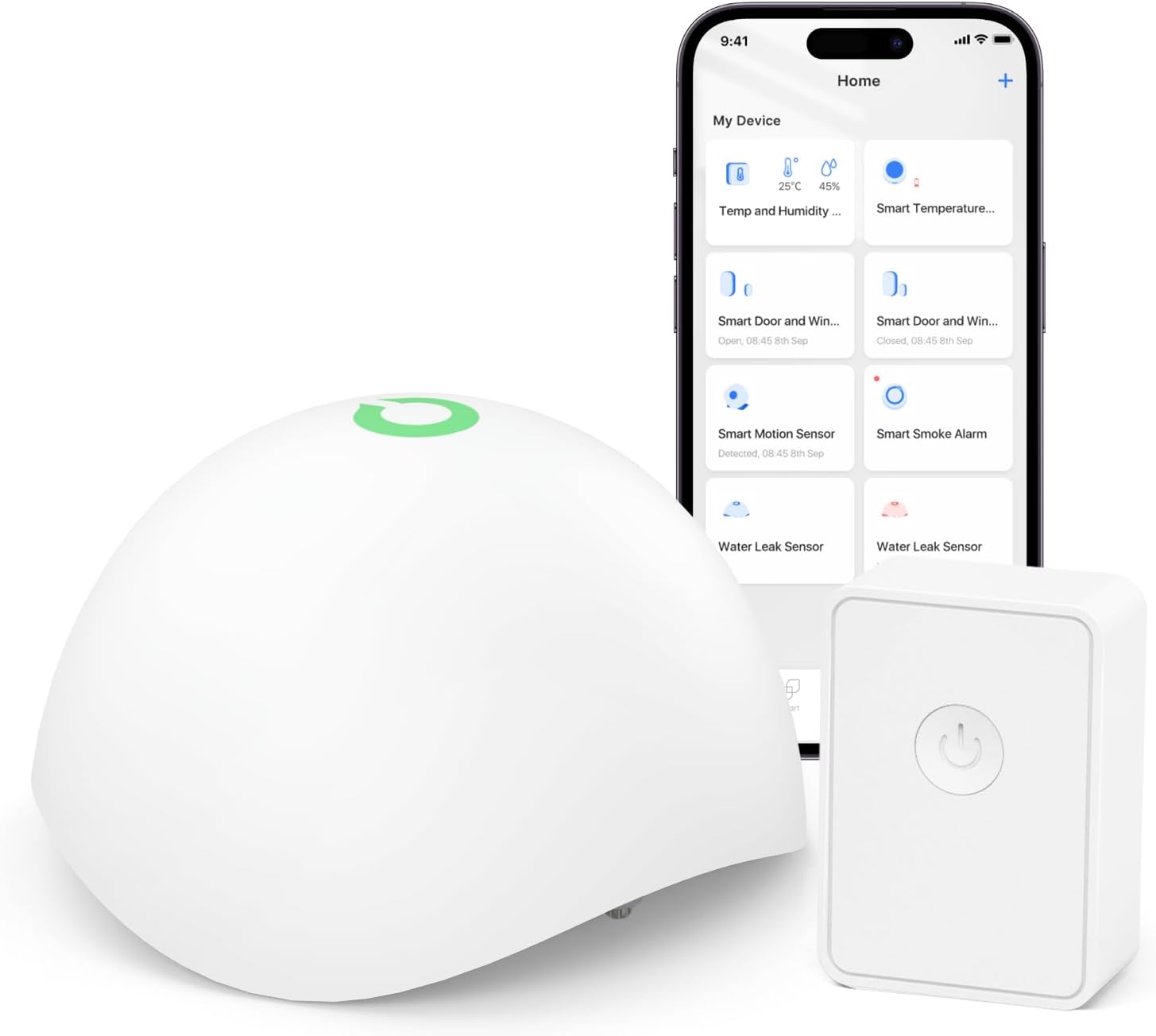 meross Smart Water Detector with Hub, Smart Water Alarm with App Alert, Water Leak Detector Replaceable Batteries, Wireless Flood Sensor, Interlinked, Apple HomeKit Supported, IP67