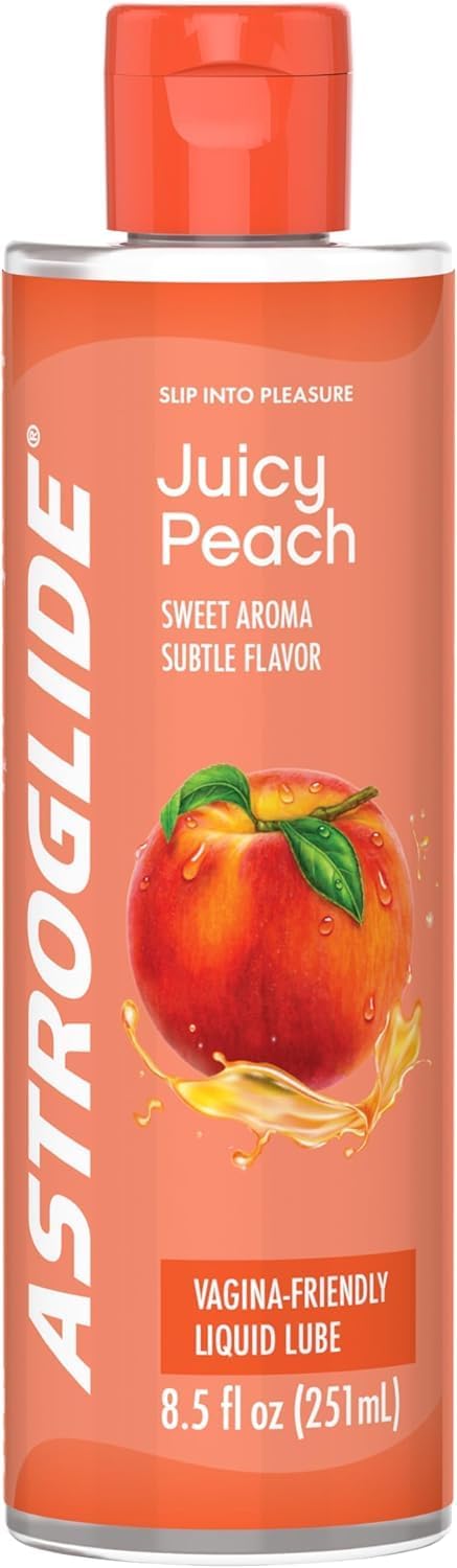 ASTROGLIDE Peach Flavored Personal Lubricant, Hypoallergenic, 8.5 Fl Oz | Juicy peach flavor water-based lube with delicious taste. Hypoallergenic, vaginal-safe, condom-compatible sensory pleasure.