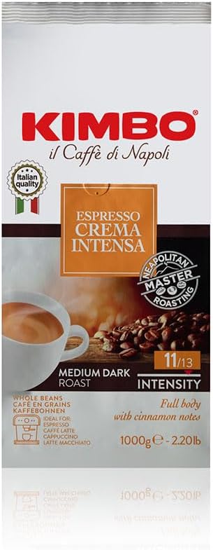 Kimbo Crema Intensa Whole Coffee Beans, Medium Roast, 1kg Bag