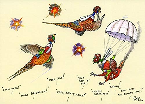 10 Notecards with envelopes."Yours Brigadier" cartoon pheasants by Bryn Parry. A great shooting or hunting gift. Perfect for Thank you letters, invites etc