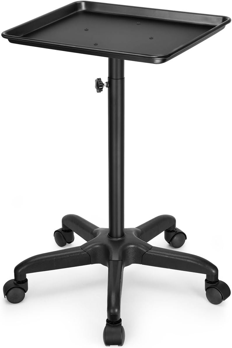 Salon Tray Cart Premium Aluminum Tattoo Tray Rolling Trolley Adjustable Height Storage Utility Cart for Clinic Spa Rolling Tray (Black)