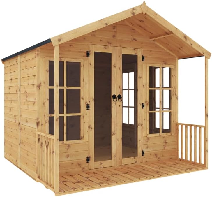 WALTONS | 8 x 8 Wessex Summerhouse with Veranda | Apex Roof | 12mm Shiplap Tongue and Groove | Wooden Garden Room Summerhouse | 10 Year Anti Rot Guarantee | 8 x 8 | 8ft 8ft |