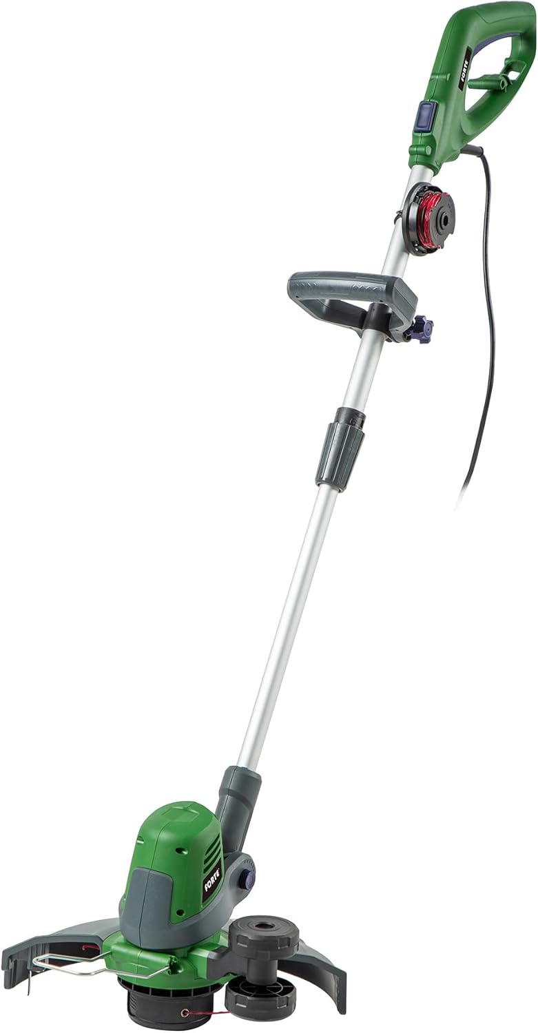 Forte 550W Electric Grass Trimmer. 3 in 1 trimming, edging and reach mode. Strimmer with telescopic shaft, plant guard and guide wheel. (10m Cable)