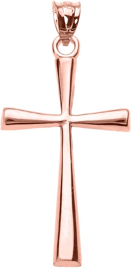Religious Jewelry 10K Yellow, Rose or White Gold Simple Classic Flared Cross Pendant - Choice of Metal