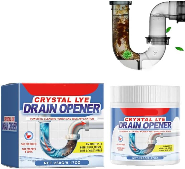 Crystal Lye Drain Opener,Powerful Pipe Dredging Agent, Sink & Drain Cleaner Powder, Toilet Cleaner Foam PowderAll-Purpose Drain Unblocker for Kitchen Bathroom Toilet Shower