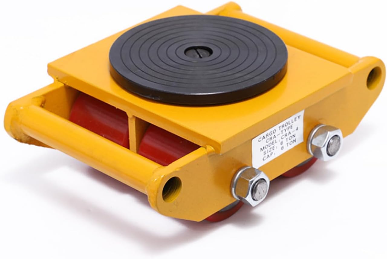 tonchean Machinery Skate Dolly 13,200 LBS/6T Machinery Mover 360° Rotation Machine Moving Skates with 4 Wheels and Steel Rollers Cap for Warehouse Industrial Moving Equipment Factory, Yellow