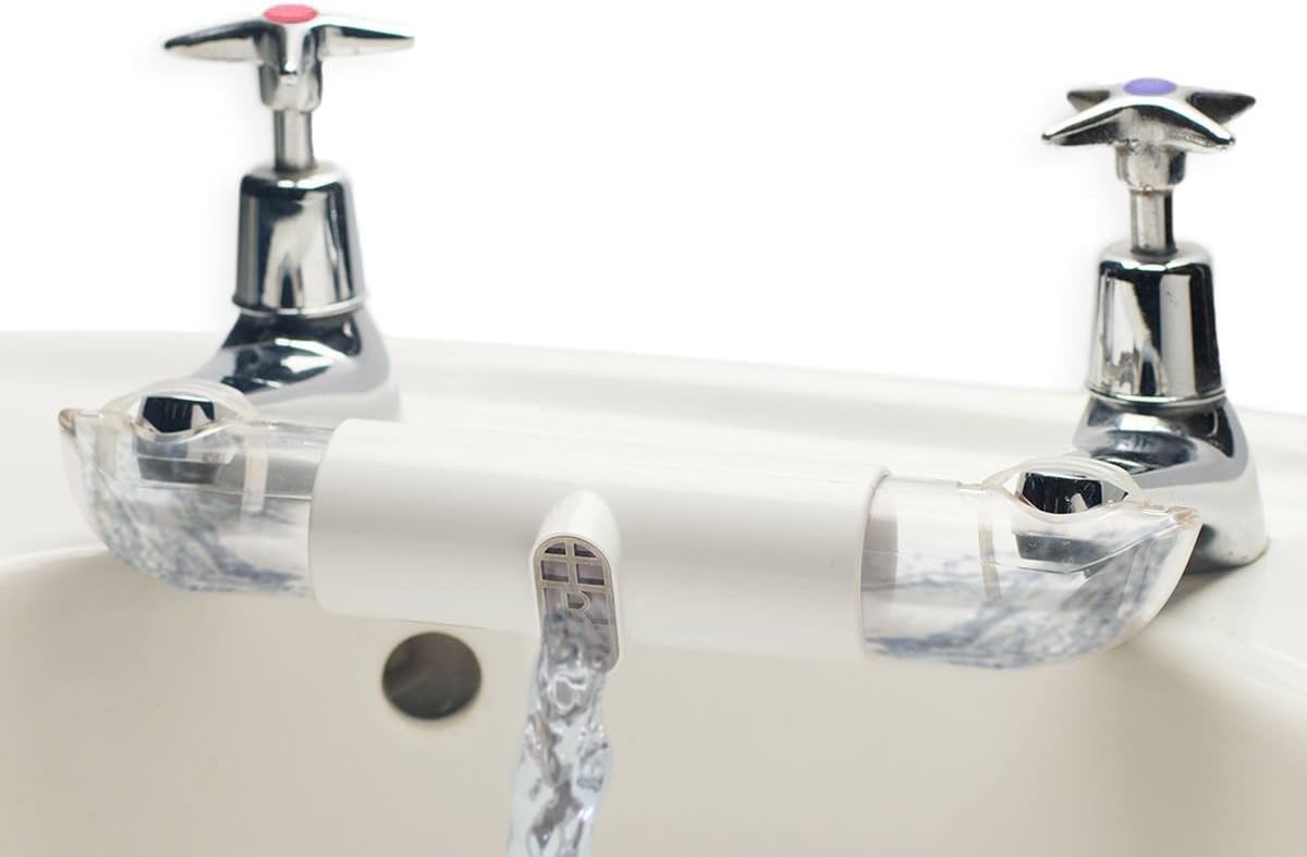 Adaptor for Sinks with Separate TAPS, for Mixing hot and Cold Water in Kitchen & Bathroom. This Connector Helps Save Water (White)