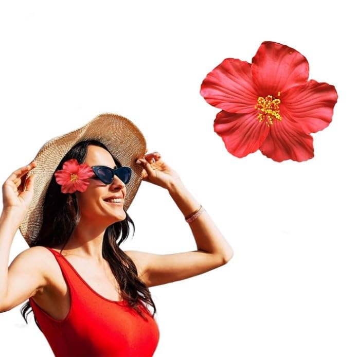 1Pc Red Hawaiian Flower Hair Clip for Women Girls,Beach Party Hair Clips and Barrettes,Fashion Bohemian Flowers Hair Accessory for Dancer Bridal Wedding,Hair Care,Beauty and Personal Care