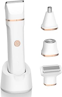 Electric Bikini Trimmer for Women - 4 in 1 Electric Shaver for Women, Waterproof Pubic Hair Trimmer and Facial Hair Remover, Replaceable Razors & Nose Hair Trimmer, Rechargeable Women's Grooming Kit