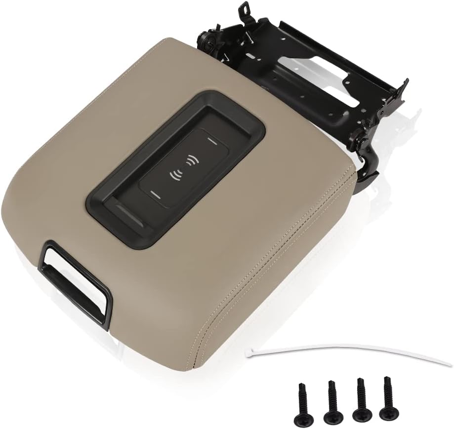 PIT66 Center Console Armrest Lid w/Charger Compatible with Chevy Tahoe/Suburban/GMC Yukon/Yukon XL 2015-2019 Console Cover Armrest Lid 0227083AA L0227083AA Brown