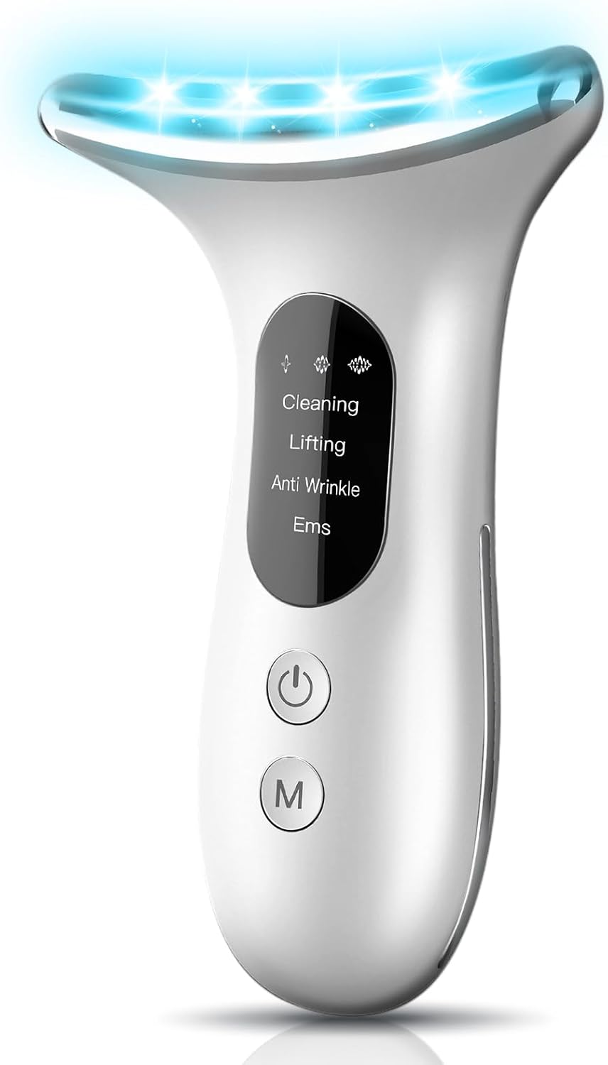 BENTFINE Electric Face Massager, Anti-Wrinkle Device with 4 Modes, Vibration Facial Neck Massager, Skin Rejuvenation Device with Thermal, Triple Action LED, Anti-Aging Neck Eye Massager for Skin Care