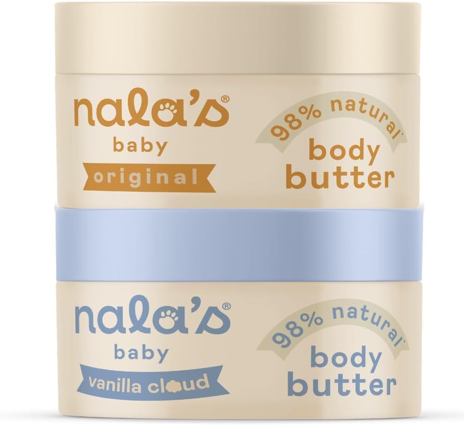 Nala's Baby Body Butter Bundle | Vanilla Cloud (200ml), Original (200ml) | 98% natural | Suitable for newborns | Suitable for sensitive skin | Nalas Baby