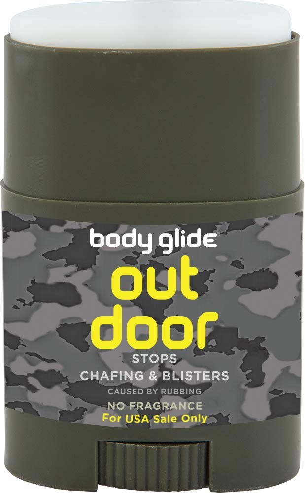 Body Glide Outdoor Anti Chafe Balm. Fragrance free anti chafing stick trusted in basic training, endurance sports and everyday life. Use on neck, shoulders, chest, arms, butt, groin, thighs & feet