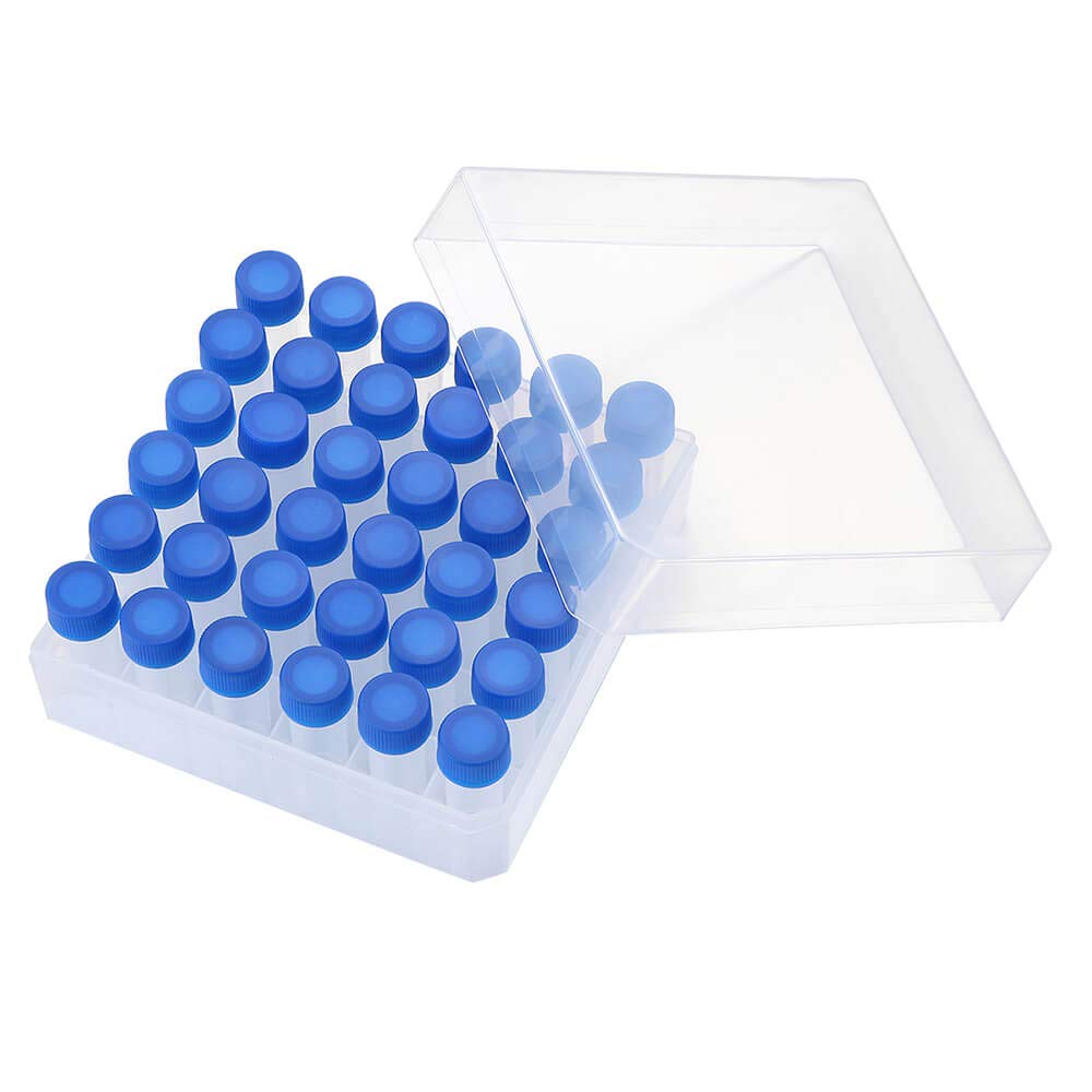 36PCS Cryo Tubes 5ml, Plastic Small vials with Screw caps Sample Tubes,PP Material ,with Silica Gel Gasket,Free from DNase, RNase, Human DNA