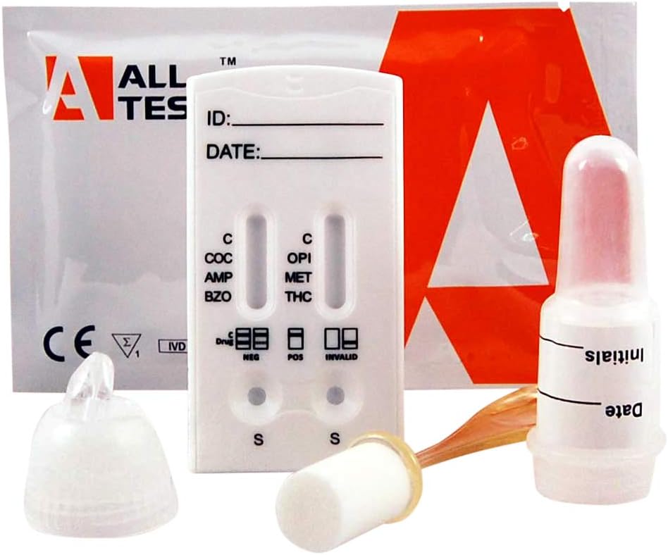 1 Saliva Drug Test Kits for 6 Drugs ~ Drug Test Kits Individual Results for ~ Cannabis, Cocaine, amphetamine, Methamphetamine, benzodiazepine and opiates (Heroin