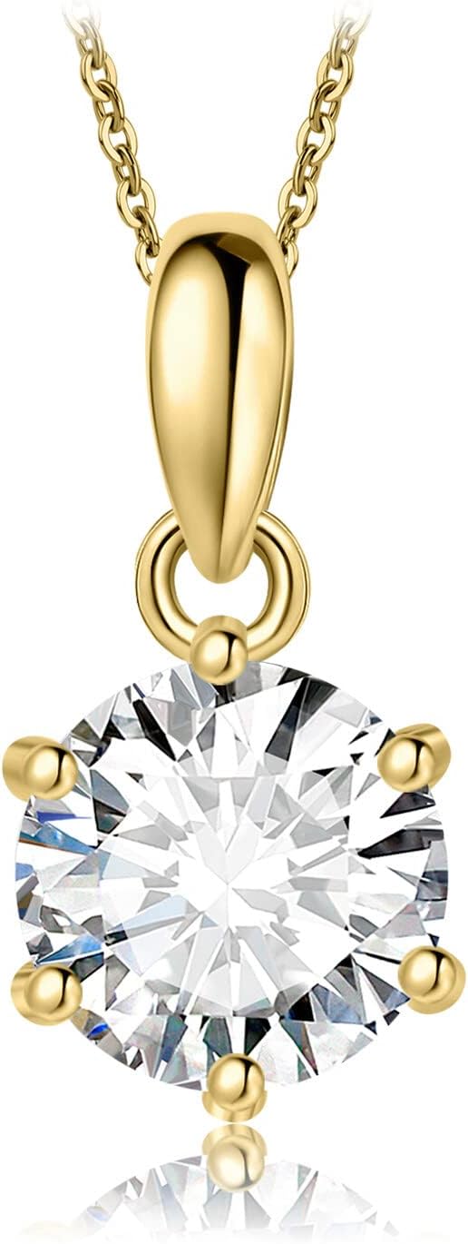 JewelryPalace Round 1ct 2ct 3ct Cubic Zirconia Solitaire Pendant Necklace for Women, 925 Sterling Silver 14k White Gold Plated Necklaces, Classic Simulated Diamond Jewellery Set, 18 Inches chain