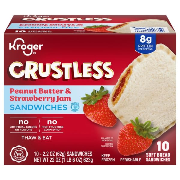 Crustless Peanut Butter and Strawberry Jam Sandwiches, Frozen, Ready to Eat, 22 oz,