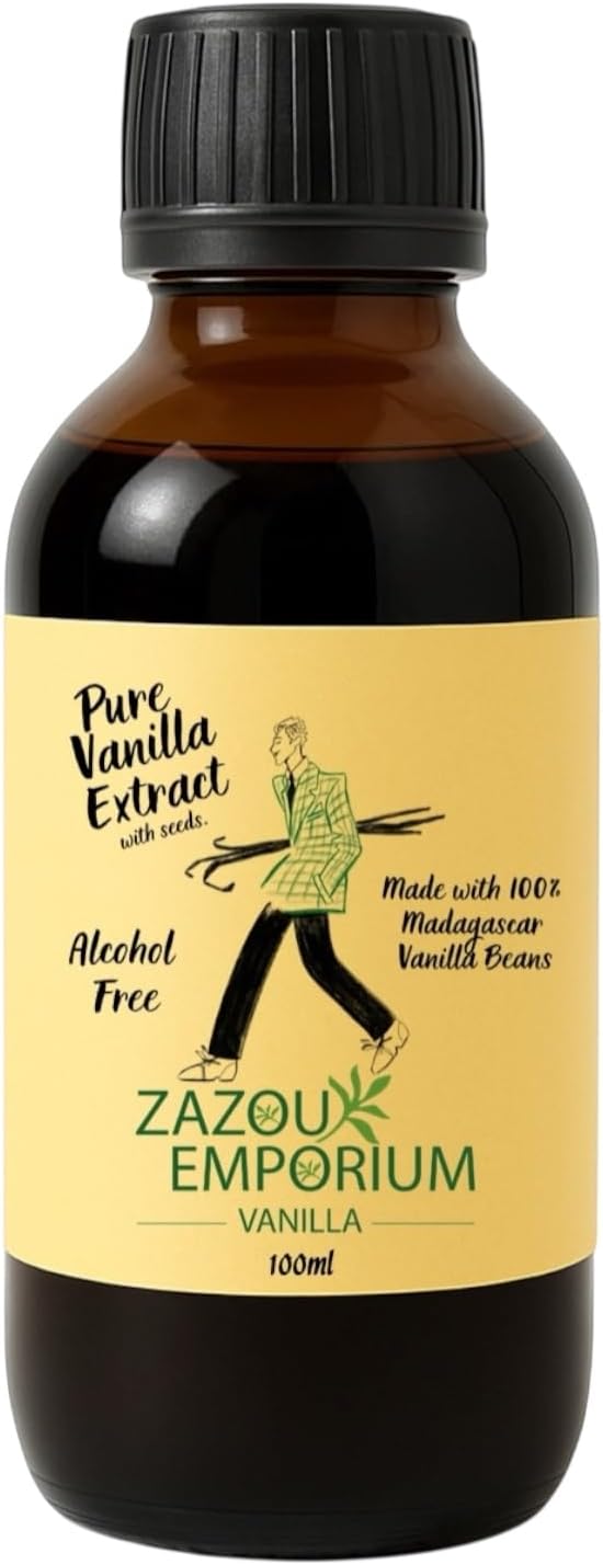 Zazou Emporium - Alcohol-Free Vanilla Extract with Real Seeds – 100% Pure Madagascan Vanilla, Gourmet Quality for Baking & Cooking (100ml)