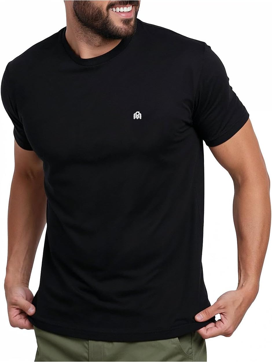 INTO THE AM Mens T Shirt with Logo - Short Sleeve Crew Neck Soft Fitted Tees S - 4XL Fresh Classic Basic Tshirts