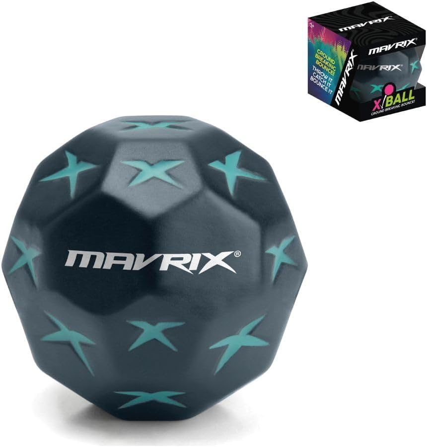 X Ball, Hyper Bouncy Ball, High Density PU Bouncing XBall for Kids, Outdoor Garden Toy for Ages 3+, Black