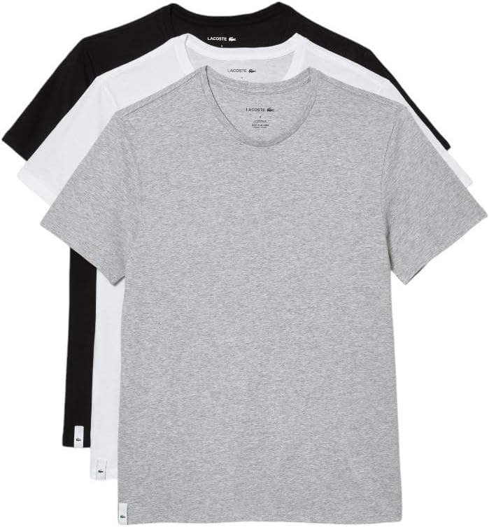 Lacoste Men's 100% Cotton Regular Fit Crew Neck Undershirt, 3-Pack