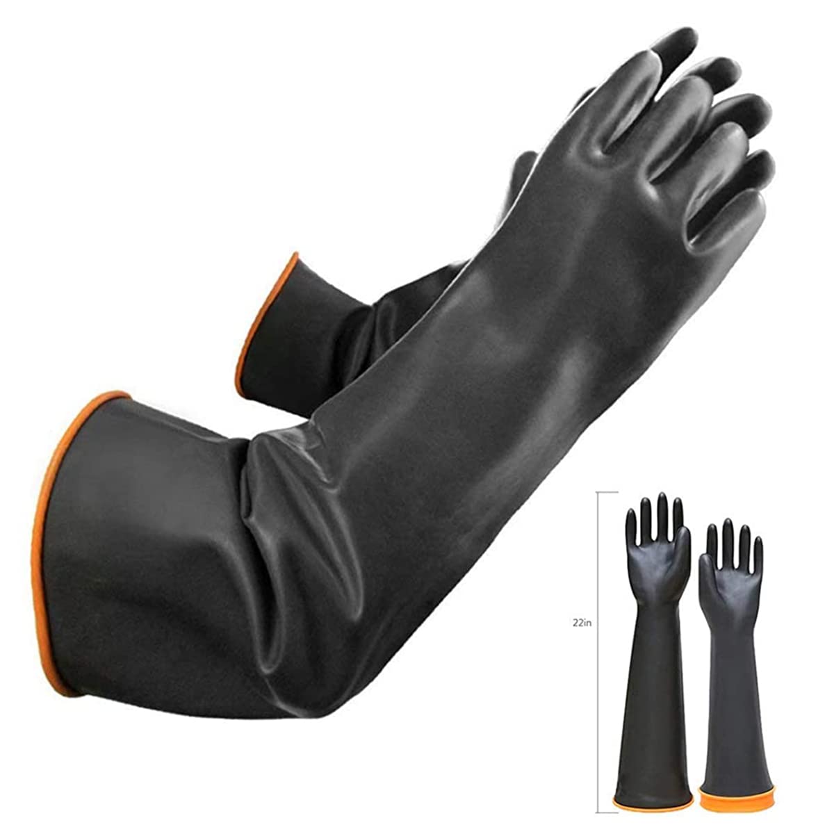 22" Long Rubber Gloves Chemical Resistant Gloves Heavy Duty Rubber Gloves Cleaning Drain PPE Safety Gloves Latex Waterproof Work Gloves Resist Strong Acid, Alkali and Oil, Non-Slip, 1 Pair