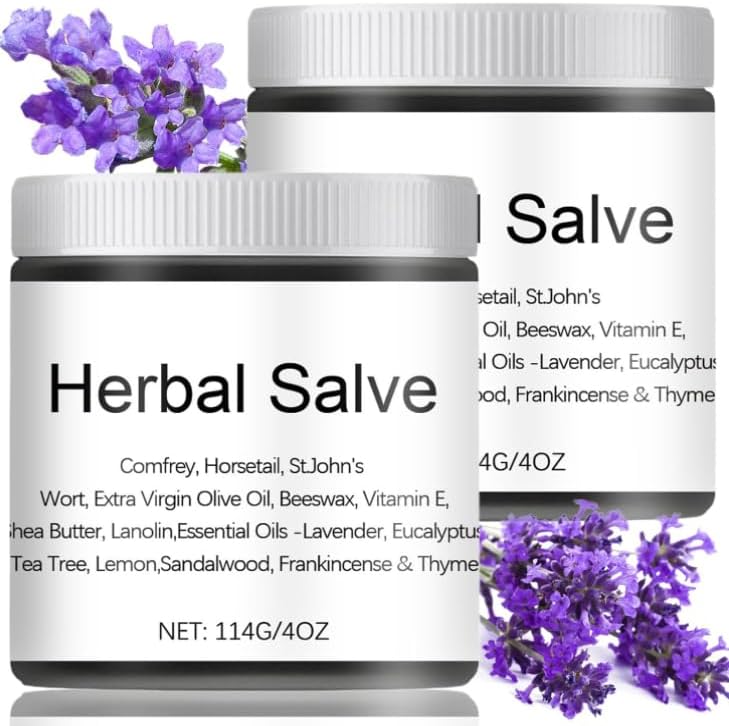 PTOSYAPE 2pcs Organic Herbal Salve 4oz, Organic Comfrey Cream for Muscles and Joints, Joint Cream, Wrist and Knee Massage and Care, Comfrey Herbal Salve Elder Approved