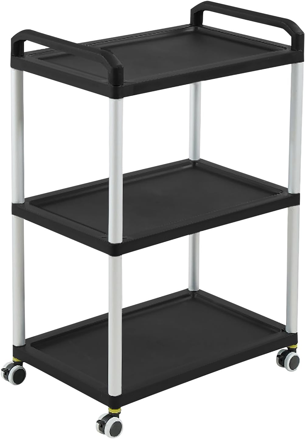 3-Tier Rolling Utility Cart with Wheels - Multi-Purpose Catering & Restaurant Storage Cart, Black Metal Frame & Plastic Shelves, Ideal for Food Service & nization