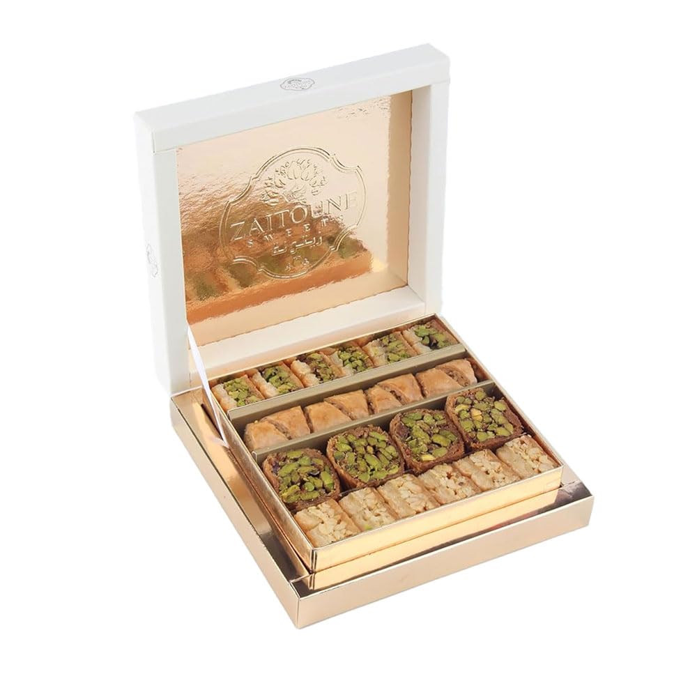 Zaitoune Cashew & Pistachio Baklava Selection Box - 0.55 lb | Traditional Luxury Honey Pastry | Arabic Dessert with Authentic flavors in Beautiful Packaging | Handmade in Turkey