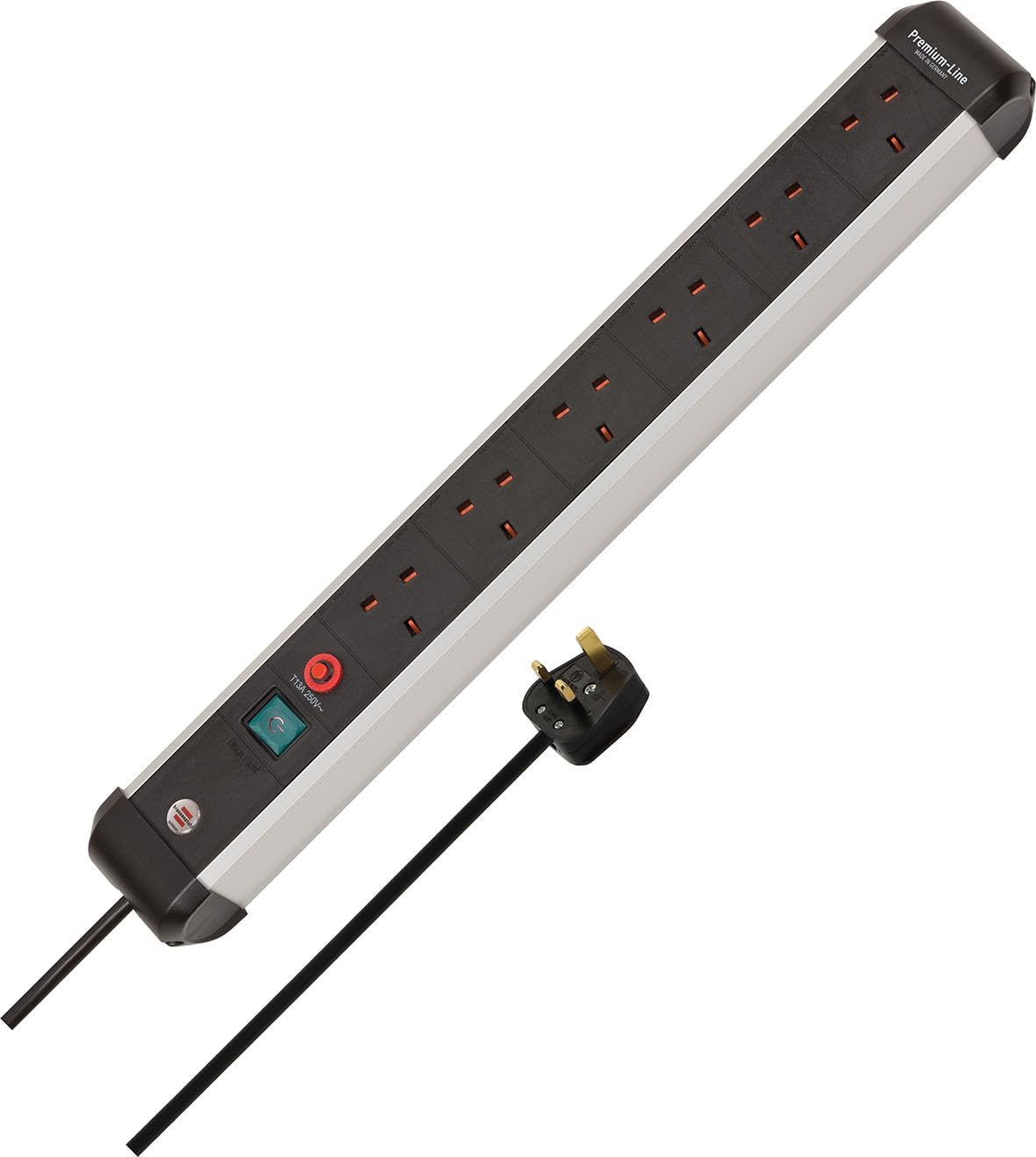 Brennenstuhl Premium-Alu-Line 6-Way Extension Lead (Power Strip with Safety Fuse Button, 3m Cable, Made in Germany) Black/Silver