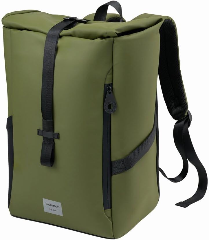 Cabin Max ISEO 40x20x25 Rolltop Backpack Carry On Suitable for Ryanair Underseat Cabin Bags (Recycled RPET) (Khaki)
