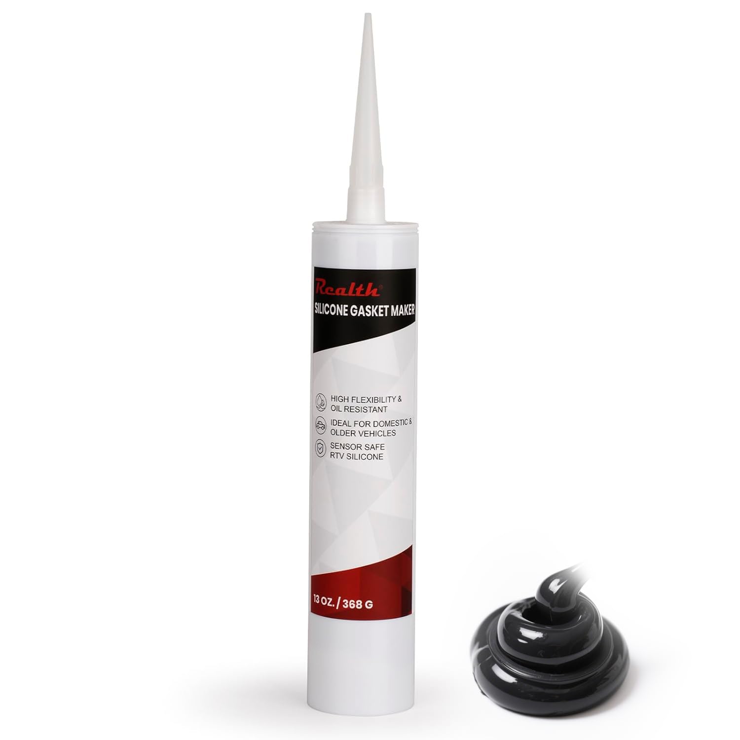 Realth Silicone Gasket for Automobile | Black RTV Sealant - 368g | High Temperature | Oil Resistance | Multipurpose Silicone Sealant | for Autodoors Windshields Engines