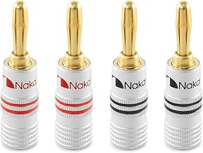 Nakamichi Excel Series 24k Gold Plated Banana Plug 12 AWG - 18 AWG Gauge Size 4mm for Speakers Amplifier Hi-Fi AV Receiver Stereo Home Theatre Radio Audio Wire Cable Screw Connector 4 Pcs (2-Pairs)