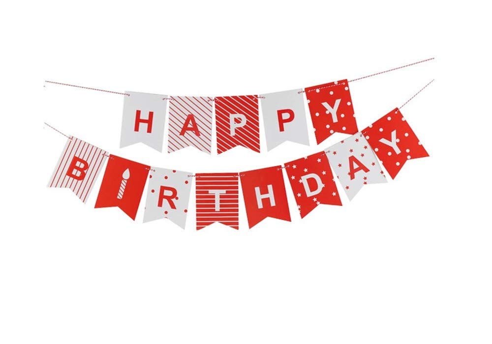 Topways Birthday Bunting for Girls, 3M Red and White Banner Paper Happy Birthday Swallowtail Flag for Birthday's Party Decorations Supplies