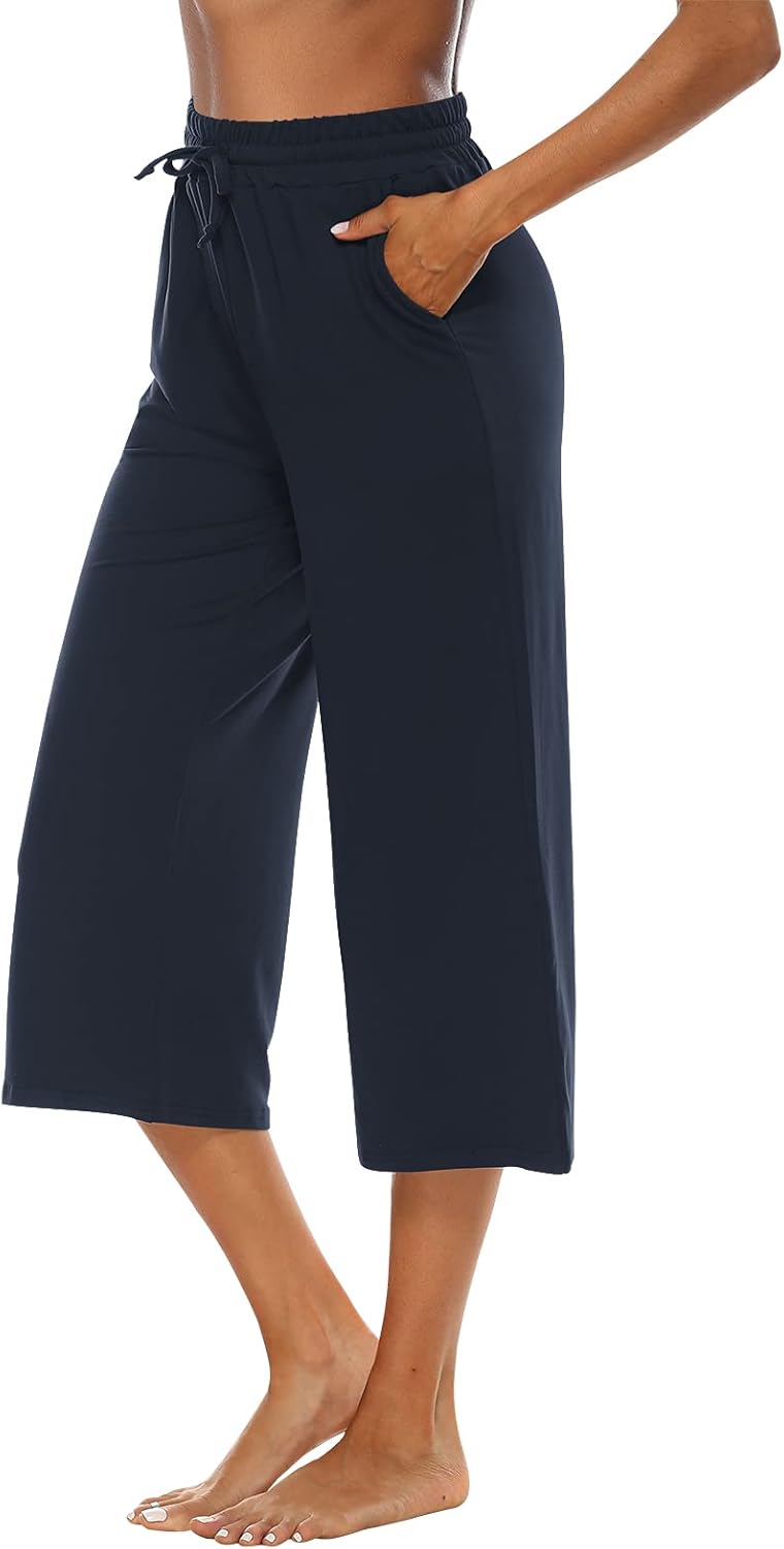 OYANUS Capris for Women Casual Summer Loose Comfy Drawstring Wide Leg Capri Pants with Pockets