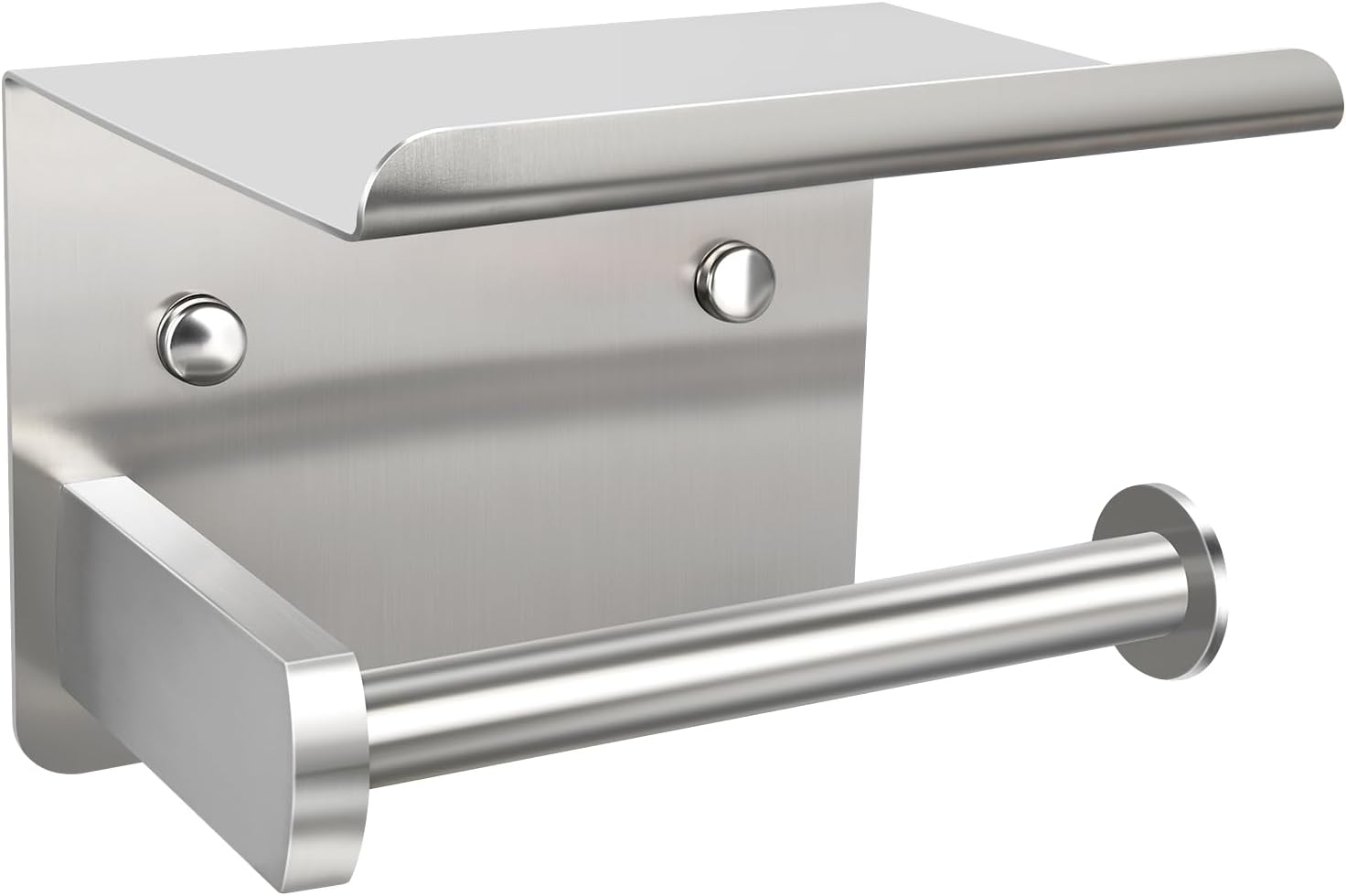 Toilet Paper Holder with Shelf, Screw or Self Adhesive Toilet Paper Holder Wall Mount, for Bathroom Washroom(Brushed Nickel, 1 Pack)
