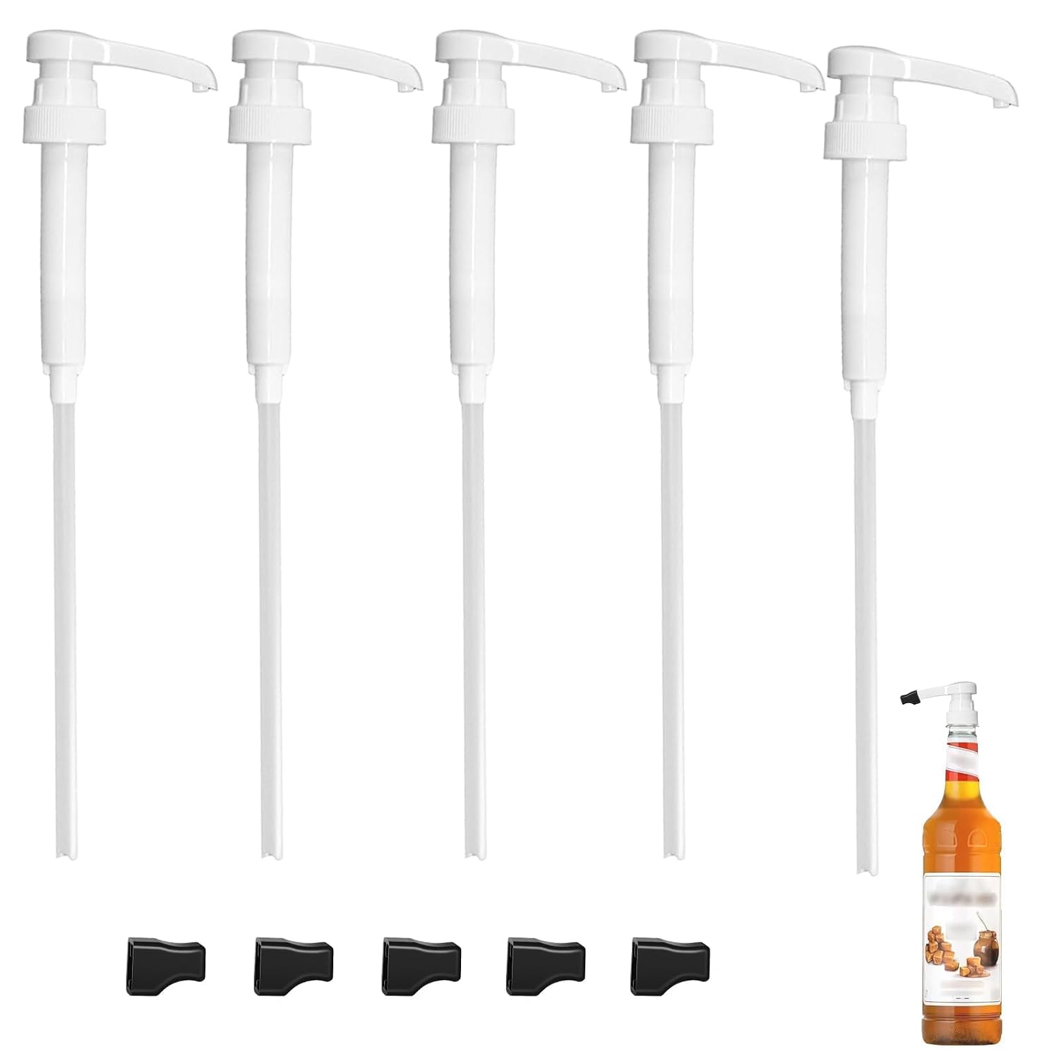 5Pcs Syrup Pump 1L Set - Durable Coffee Syrup Dispenser with Tip Cover