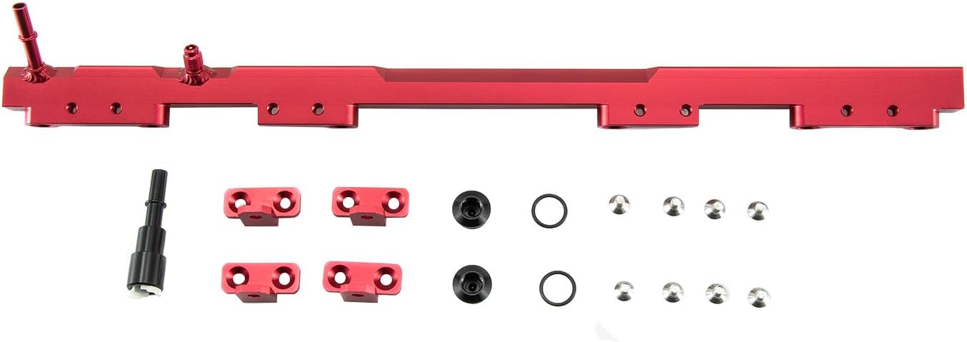 Red Fuel Rails for 1988-2006 Jeep Cherokee XJ Wrangler TJ YJ Billet Aluminum Performance Fuel Rail 1989 1990 1991 1992 1993 1994 1995 1996 1997 1998 1999 2000 2001 2002 2003 2004 2005