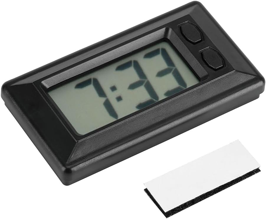 LCD Digital Table Car Dashboard Clock, Electronic Clocks With Adhesive Pad Mini Stick Travel Automotive Desk Timer Easy To Read Date Time Large Numbers Battery Powered For Home Office