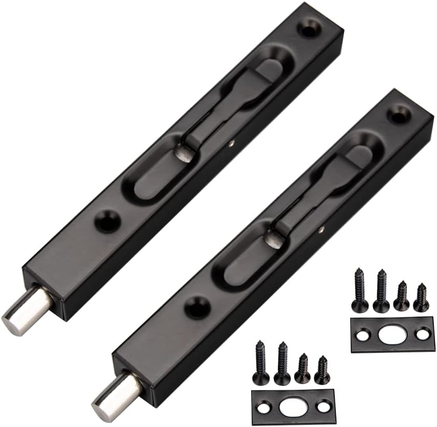 WANLIAN 2 Pcs Door Flush Bolts - 6 Inch Concealed Security Door Locks for French Doors,Composite Doors,Wood Doors,Double Doors,Dummy Doors,Metal Flush Latch Bolts with Hardwares (Black)