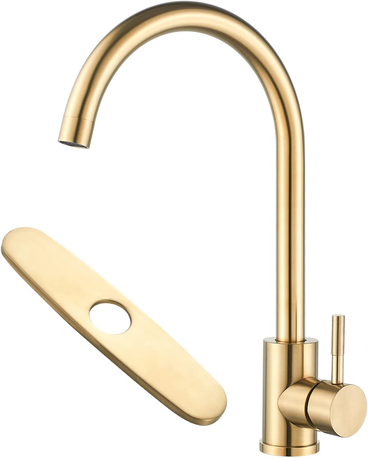 Single Handle High Arc Brushed Gold Kitchen Faucet Stainless Steel Commercial Single Hole Kitchen Sink Faucet,Modern One Hole Bar Sink Faucet with Deck Plate