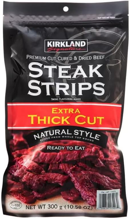 Kirkland Signature Steak Strips Thick Cut Jerky Beef Protein Snack Pack of 300g