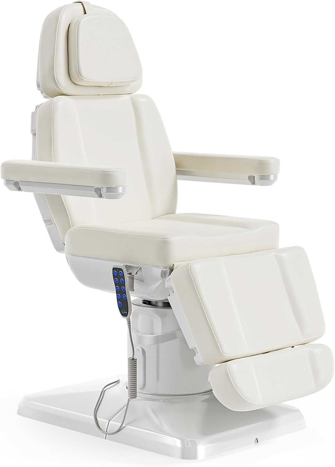 OmySalon Electrical Facial Beauty Spa Medical Treatment Bed, 120° Rotation Massage Tattoo Dental Aesthetic Chair with 3 Motors & Remote Control, Off White