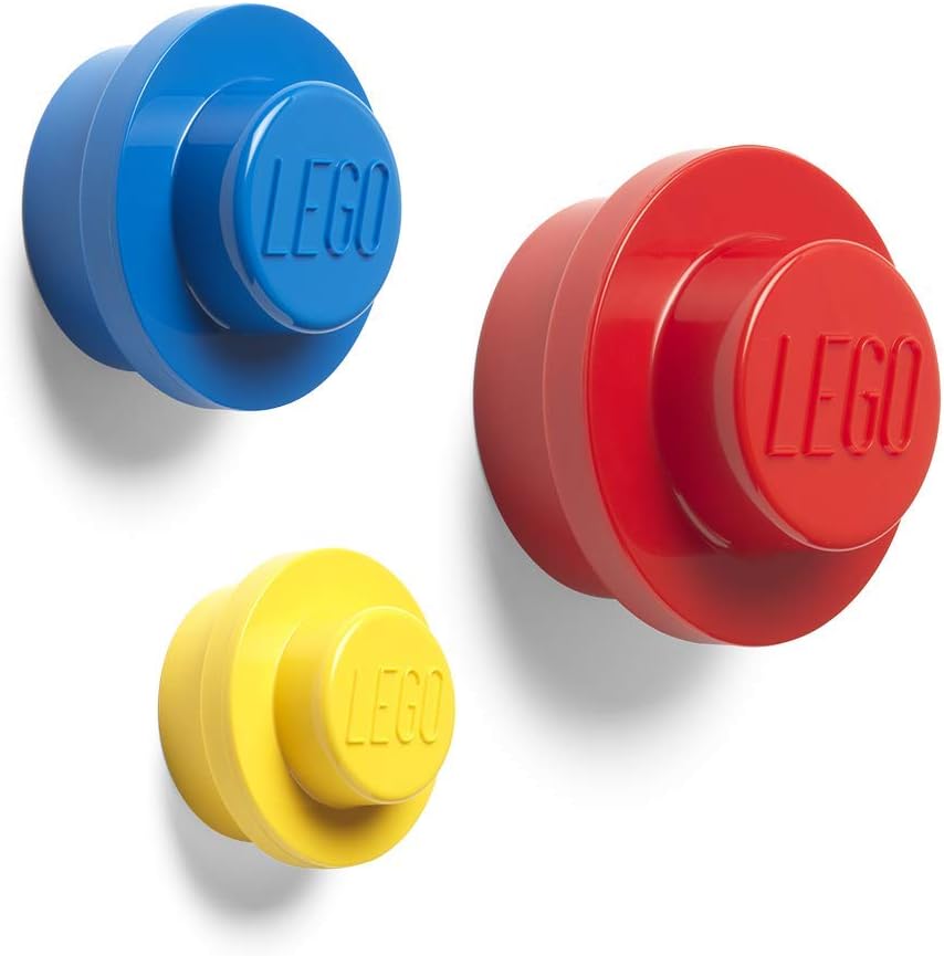 ROOM Copenhagen, Lego Wall Hanger Set - Decorative Playroom Utility Hooks - Yellow/Red/Blue