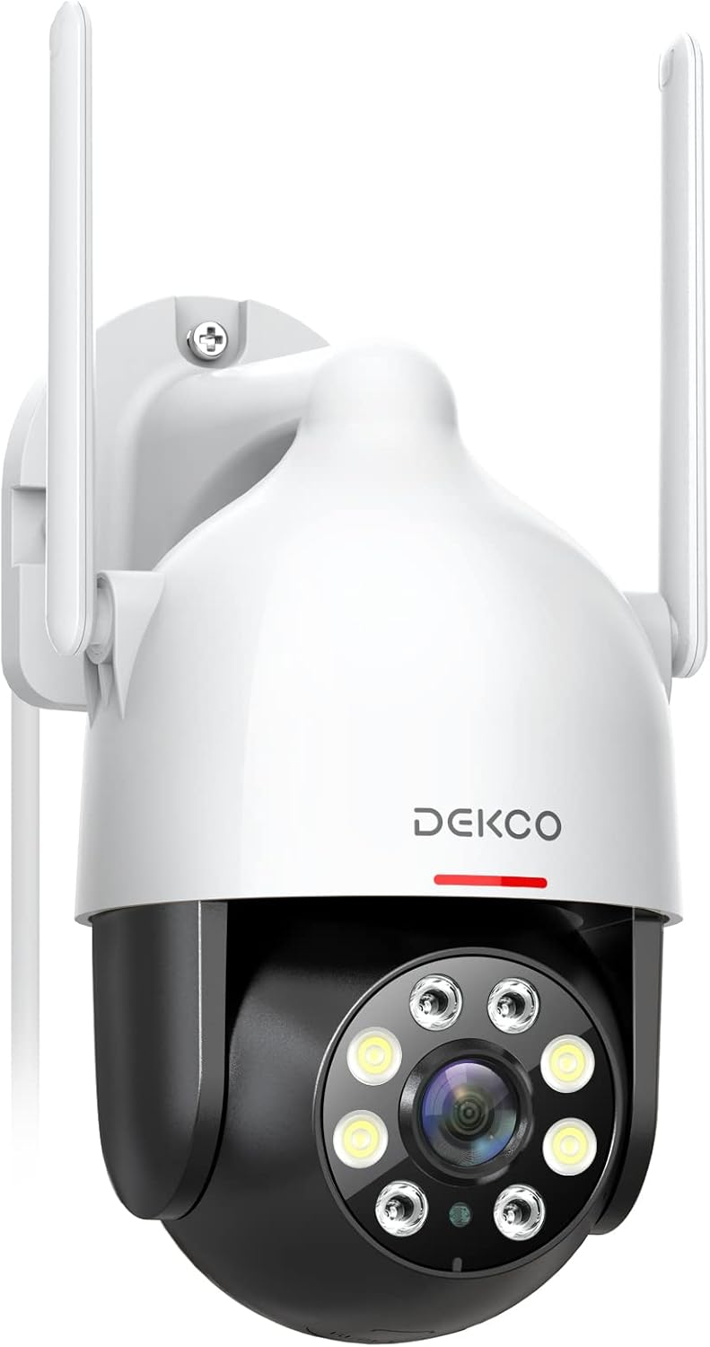 DEKCO 2K Security Camera Outdoor with Motion Tracking, Pan-Tilt 360° View, CCTV Camera, Sound-Lights Alarm, Home WiFi Camera, Color Night Vision (1-Pack)