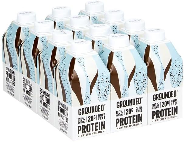 GROUNDED Vegan Mint Chocolate Protein Shakes (12 x 490ml) - 20g Of Vegan Protein Per Shake Bottle, Dairy & Gluten Free Protein Shake With Pea & Sunflower Protein - 100% Recycle Ready Packaging